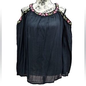 INC International Concept embroidered open shoulder top
